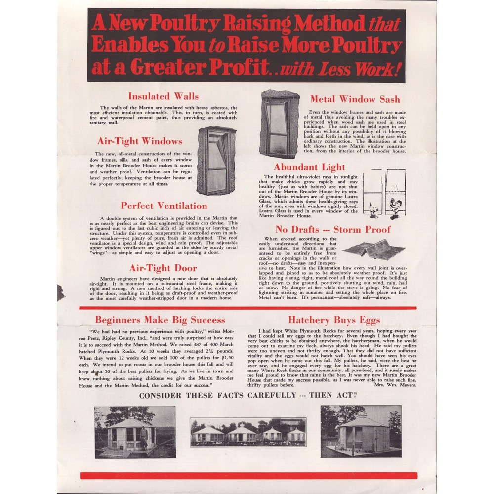 Vtg Martin Metal Brooder House Flyer Brochure Mansfield Ohio Chick Poultry Farm - Picture 3 of 3